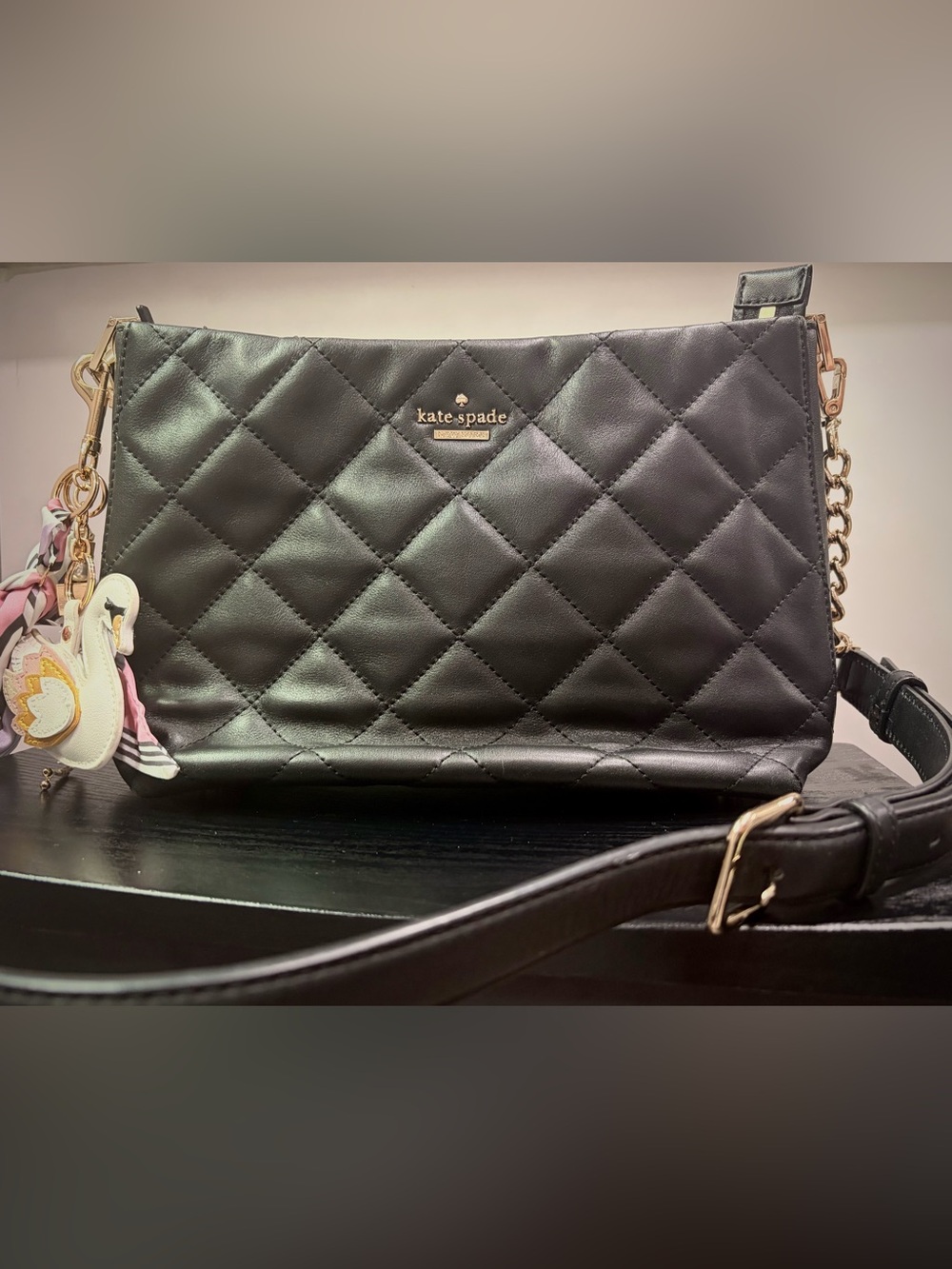 kate spade Black Quilted Crossbody with Gold-Tone Chain Strap - Picture 2 of 9